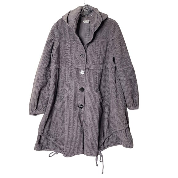 Vtg CMC By Color Me Cotton Gray Corduroy Hooded Button-Up Swing Coat Women's M - Picture 1 of 8